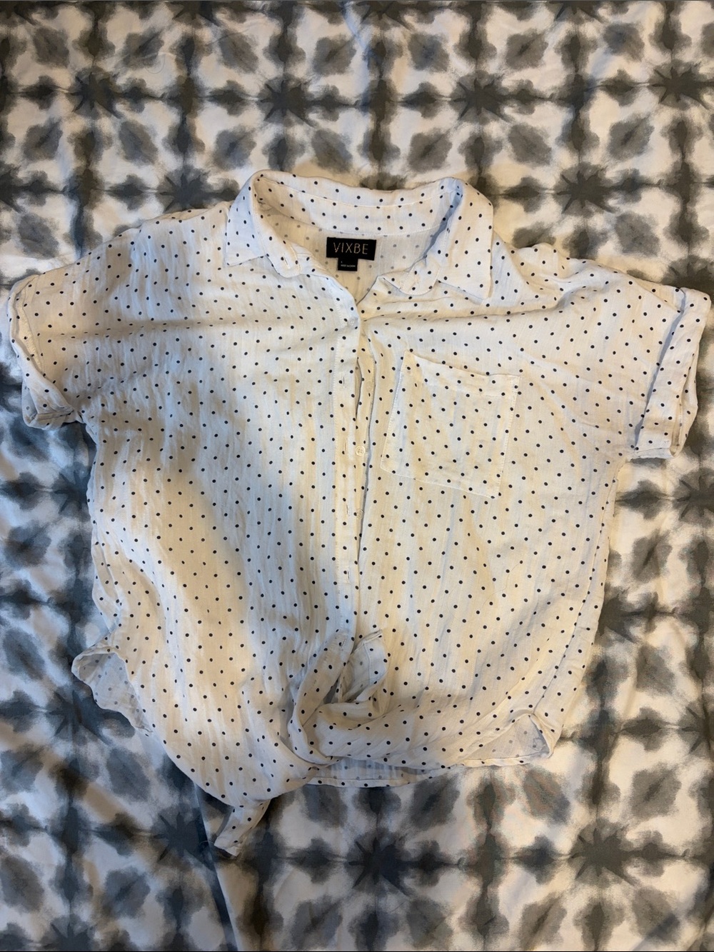 Vixbe White Polka Dot Button-Up Blouse